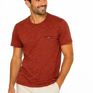 Denim & Flower Orange Crew Neck T-Shirt Short Sleeve Casual Pocket Tee Size L